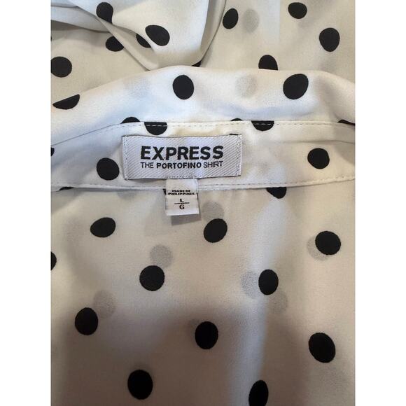 Express Portofino Shirt Black Polka Dot Button Down Women’s Size Large - Picture 2 of 3
